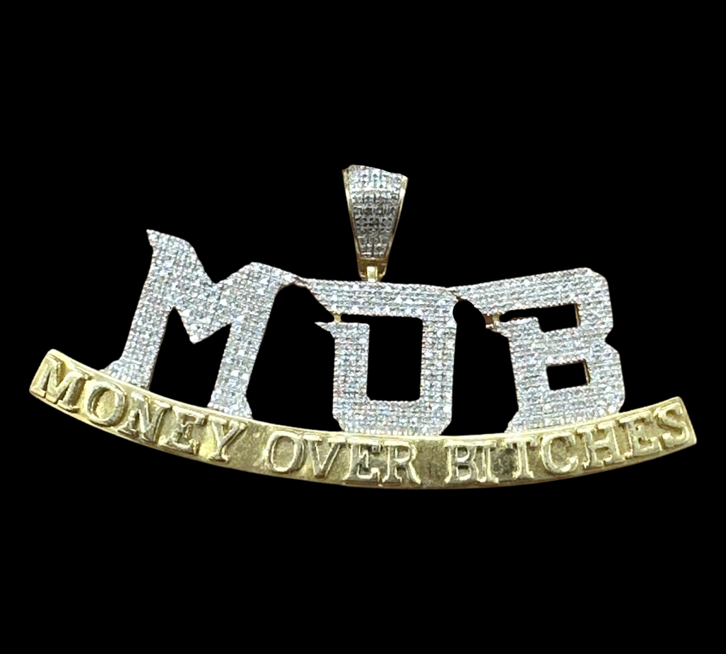 10KT Diamond Pendant, MOB (MONEY OVER BITCHES), Brand New (With Tags), (.56CT)