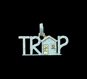 10KT Diamond Pendant, TRAP HOUSE, Brand New (With Tags), (.90CT)