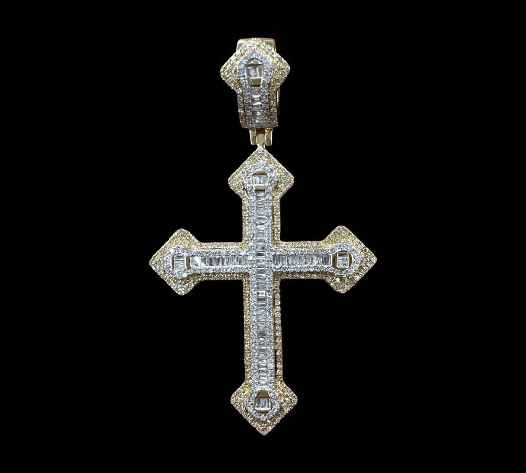 10KT 2-Tone Diamond Cross, Brand New (With Tags) (1.60CT)