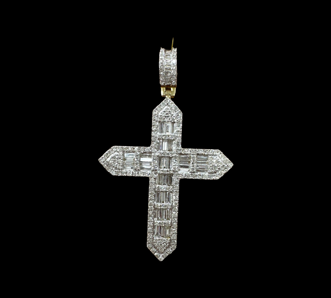 10KT Yellow Gold Diamond Cross, Brand New (With Tags) (1.59CT)