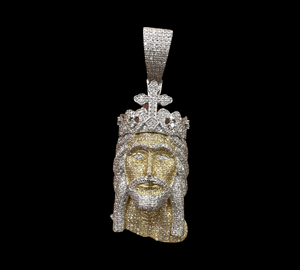 10KT 2-Tone Diamond Jesus Face with Crown, Brand New (With Tags) (1.88CT)