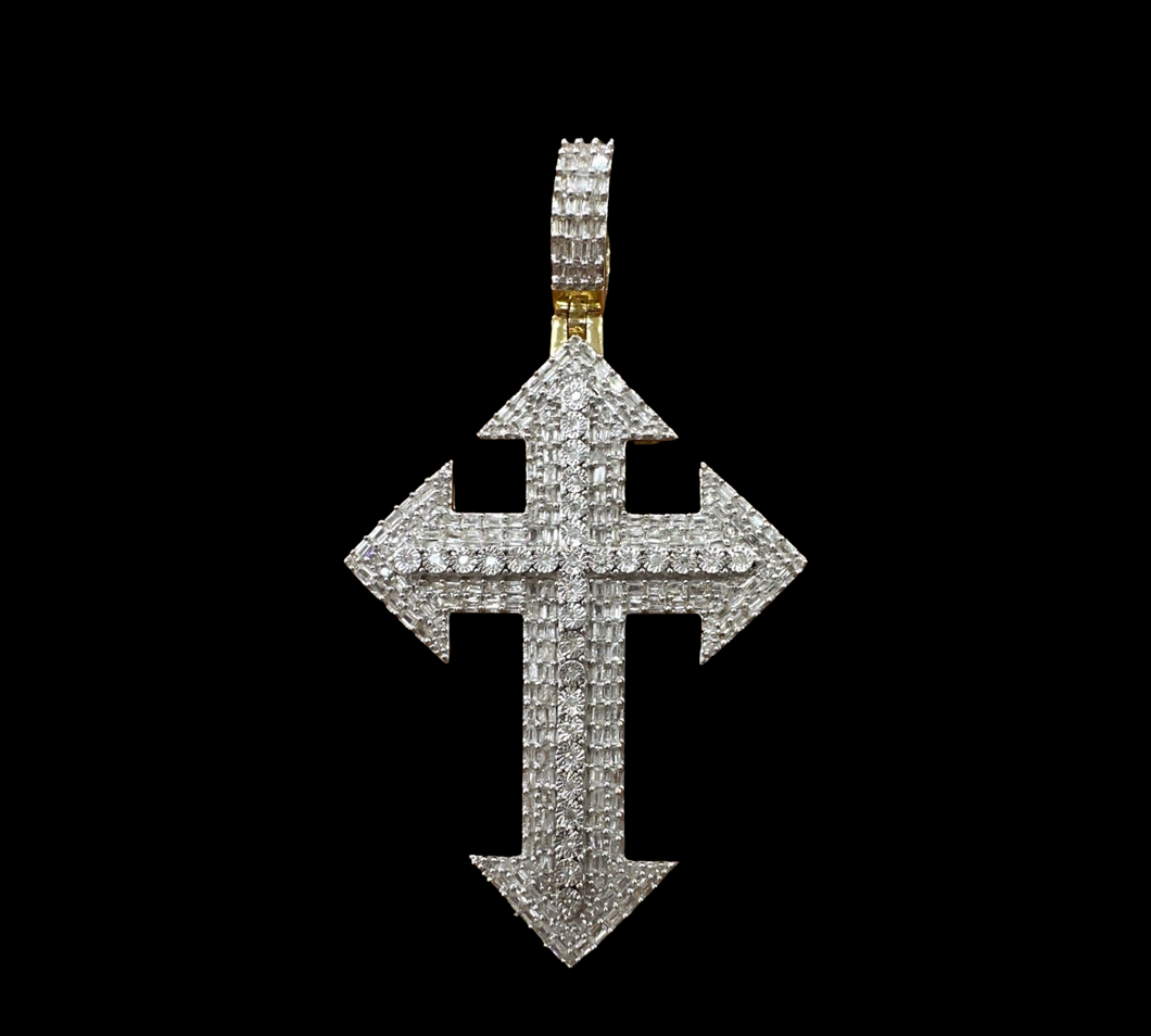 10KT Yellow Gold Diamond Cross, Brand New (With Tags) (1.07CT)