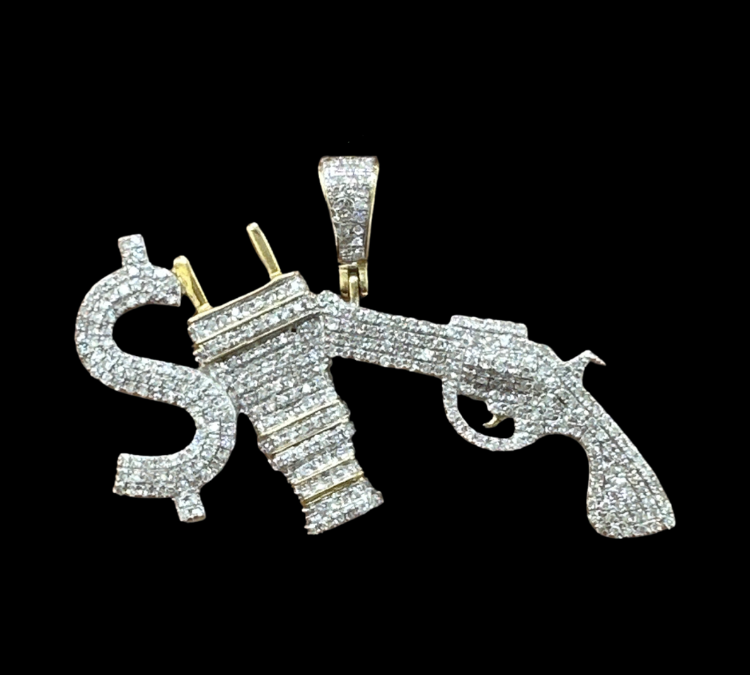 10KT Diamond Pendant, MONEY/PLUG/GUNS Brand New (With Tags), (1.07CT)