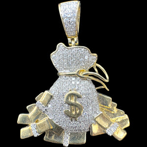 10KT Diamond Money Bag Pendant, Brand New (With Tags)(1.04CT)