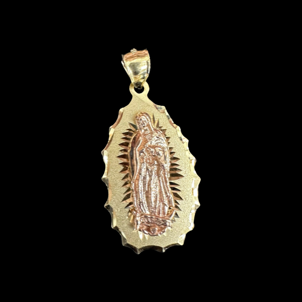 10KT Yellow Gold/ Tri Color Virgin Mary Pendant, Brand New