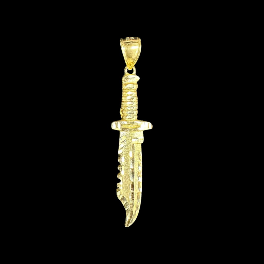 10KT Yellow Gold Diamond Cut Dagger Pendant, Brand New