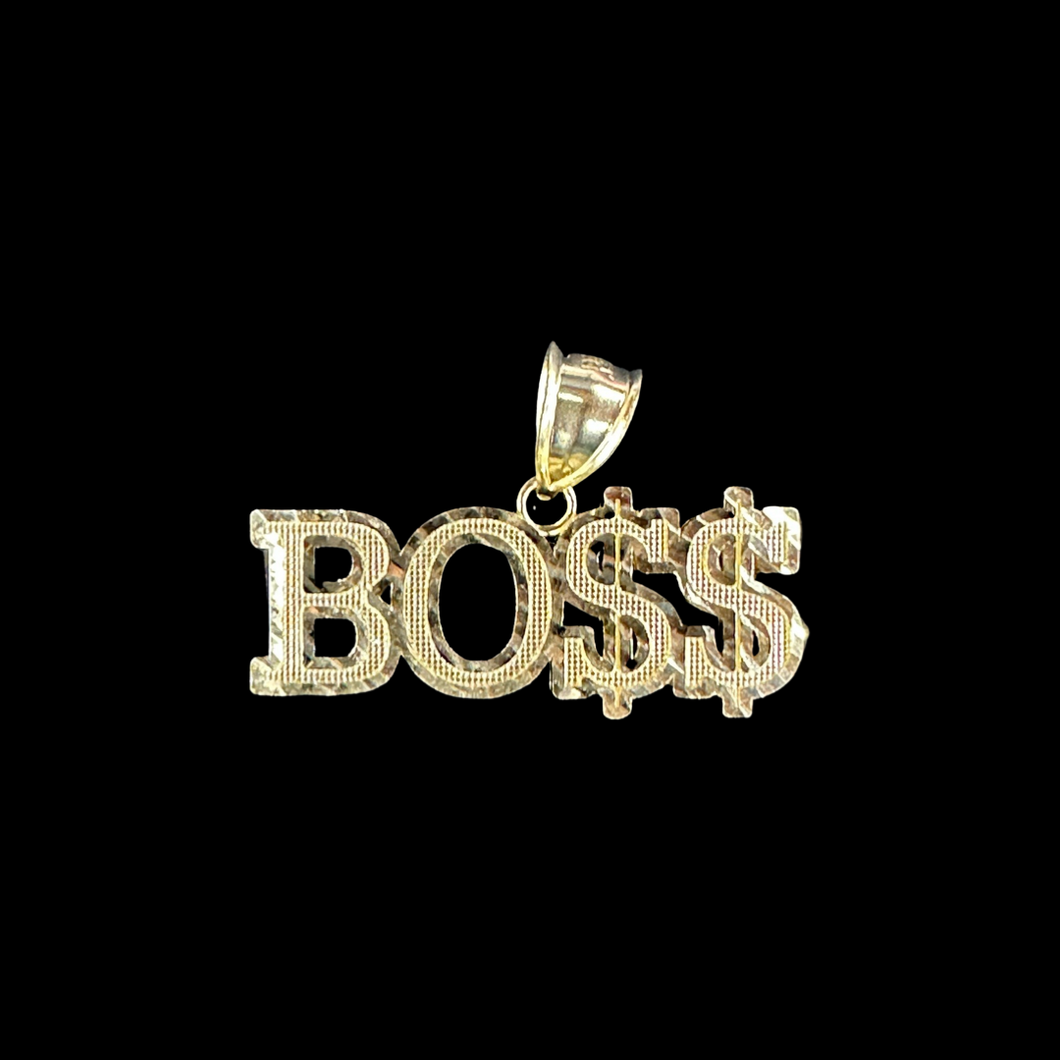 10KT Yellow Gold Diamond Cut BOSS(BO$$) Pendant, Brand New