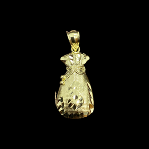 10KT Yellow Gold Diamond Cut Money Bag Pendant, Brand New
