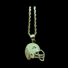 Load image into Gallery viewer, 10KT Football Helmet Pendant With 10KT 2MM Hollow Diamond Cut Rope Chain 16&quot;-24&quot;
