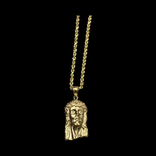 Load image into Gallery viewer, 10KT Jesus Head Pendant With 10KT 2MM Hollow Diamond Cut Rope Chain 16&quot;-24&quot;
