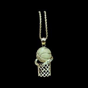 10KT Basketball Pendant With 10KT 2MM Hollow Diamond Cut Rope Chain 16"-24"