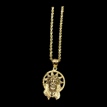 Load image into Gallery viewer, 10KT Jesus Head With Halo Pendant With 10KT 2MM Hollow Diamond Cut Rope Chain 16&quot;-24&quot;
