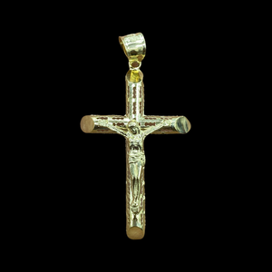 10KT Yellow Gold Men's Crucifix Tube Cross Pendant, High Polish Diamond Cut, Brand New
