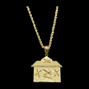 10KT Trap House Bando Pendant With 10KT 2MM Hollow Diamond Cut Rope Chain 16"-24"