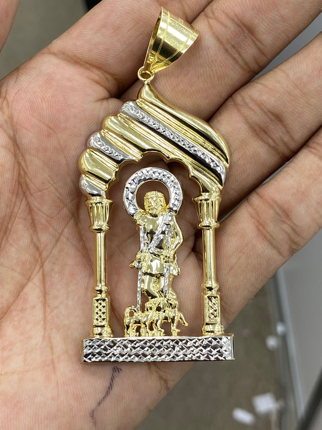 10KT 2-Tone Pave Saint Lazarus Pendant