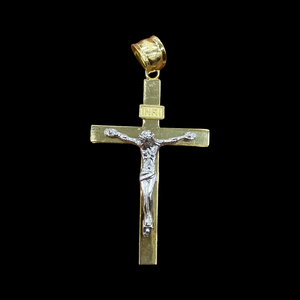 10KT Yellow Gold Men's Pave Crucifix  Cross Pendant, High Polish Diamond Cut, Brand New