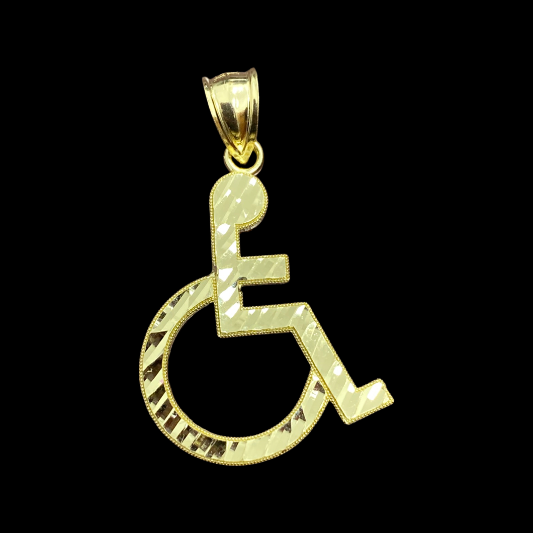 10KT Yellow Gold Diamond Cut Handicap/Crip Pendant, Brand New