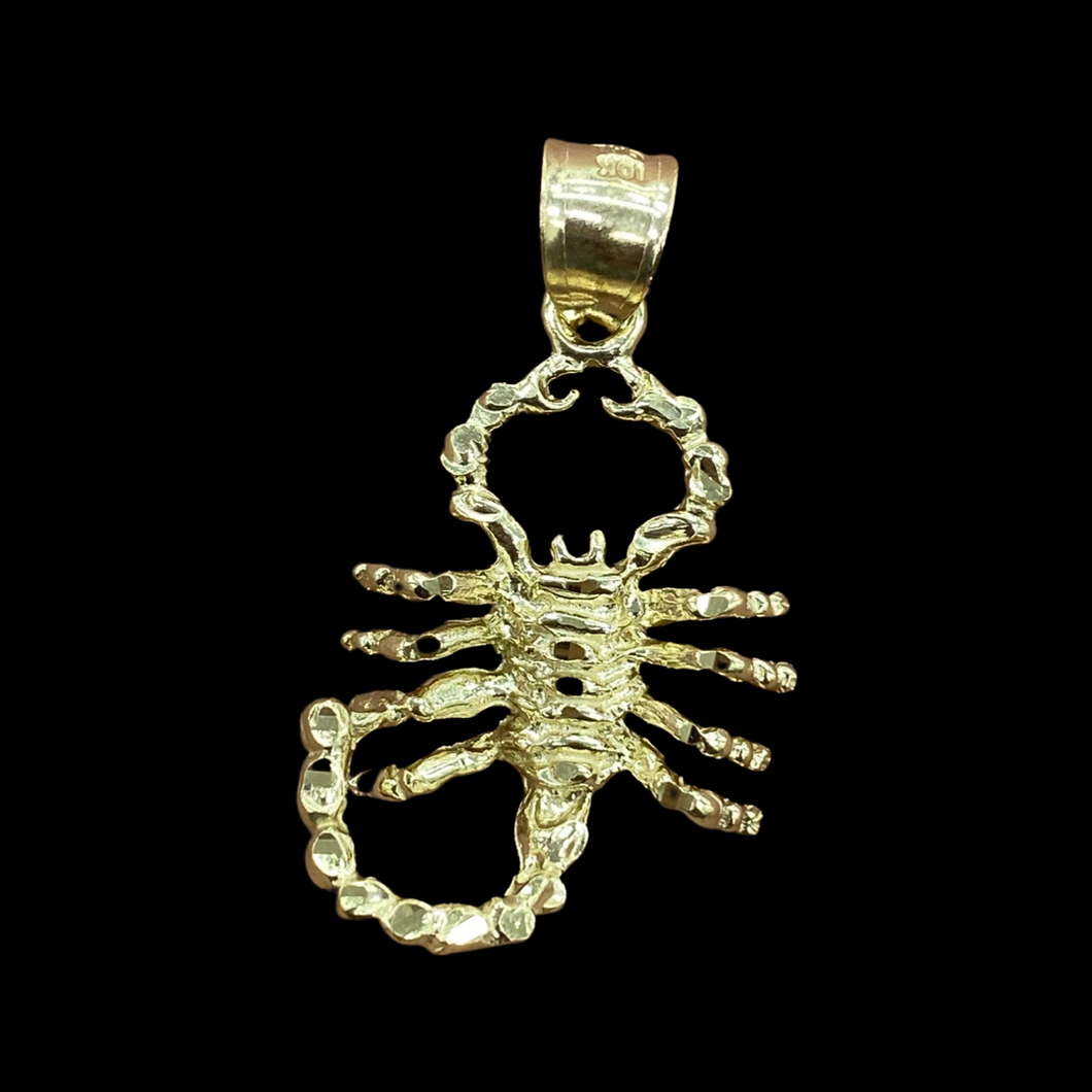 10KT Yellow Gold Men's Medium Scorpion Pendant, High Polish Diamond Cut, Brand New