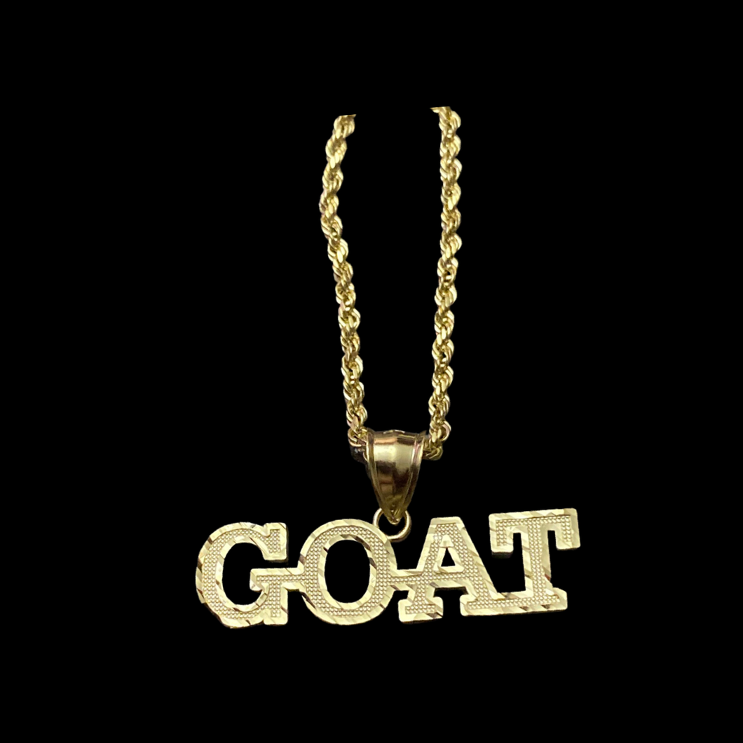 10KT G.O.A.T. Pendant With 10KT 2MM Hollow Diamond Cut Rope Chain 16
