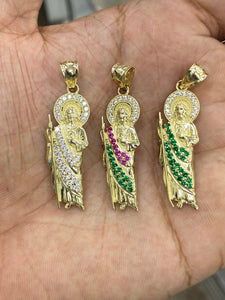 10KT Saint Jude (San Judas) Cz Stone Pendant