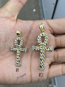 10KT 2-Tone Pave Ankh Cross Pendant (2 Sizes)