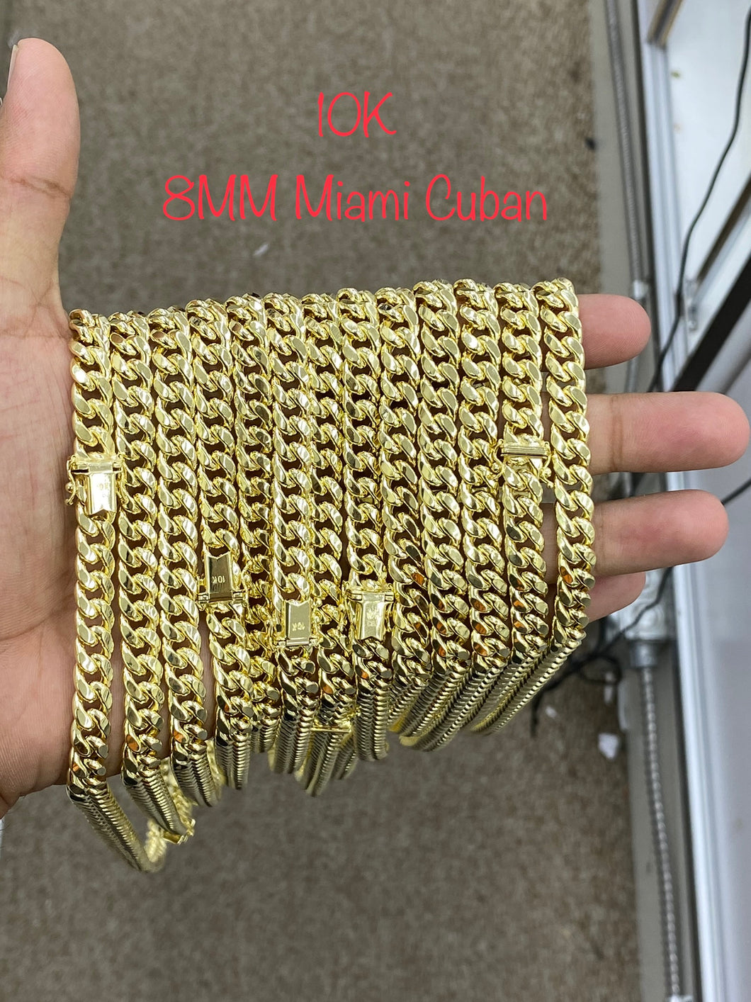 10KT 8MM Miami Cuban Necklace Diamond Cut 18”-24”