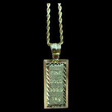 Load image into Gallery viewer, 10KT Fine Gold Bar Pendant With 10KT 2MM Hollow Diamond Cut Rope Chain 16&quot;-24&quot;

