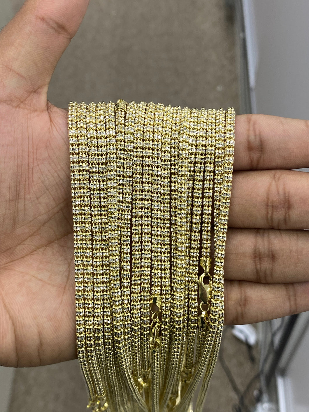 10KT Yellow Gold 3MM “ICE” (DIAMOND CUT) Necklace/Bracelets 8”/18”-24”