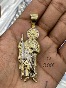 10KT 2-Tone Pave Saint Jude (Saint Judas) Pendant (3 Sizes)