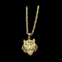 Load image into Gallery viewer, 10KT Tiger Head Pendant With 10KT 2MM Hollow Diamond Cut Rope Chain 16&quot;-24&quot;

