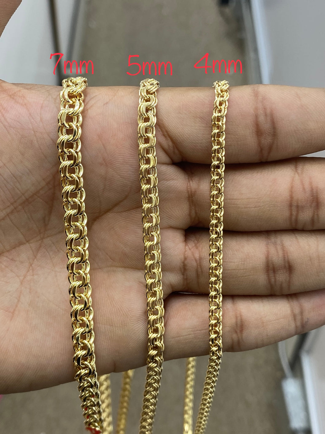 10KT 4/5/7MM Hollow Chino Link Necklace (16”-26”)