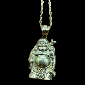 10KT Buddha Pendant With 10KT 2MM Hollow Diamond Cut Rope Chain 16"-24"