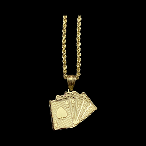 10KT Playing Cards Pendant With 10KT 2MM Hollow Diamond Cut Rope Chain 16"-24"