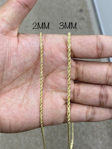 14KT 2MM/3MM SOLID DIAMOND CUT ROPE NECKLACE