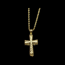 Load image into Gallery viewer, 10KT Dripping Cross Pendant With 10KT 2MM Hollow Diamond Cut Rope Chain 16&quot;-24&quot;
