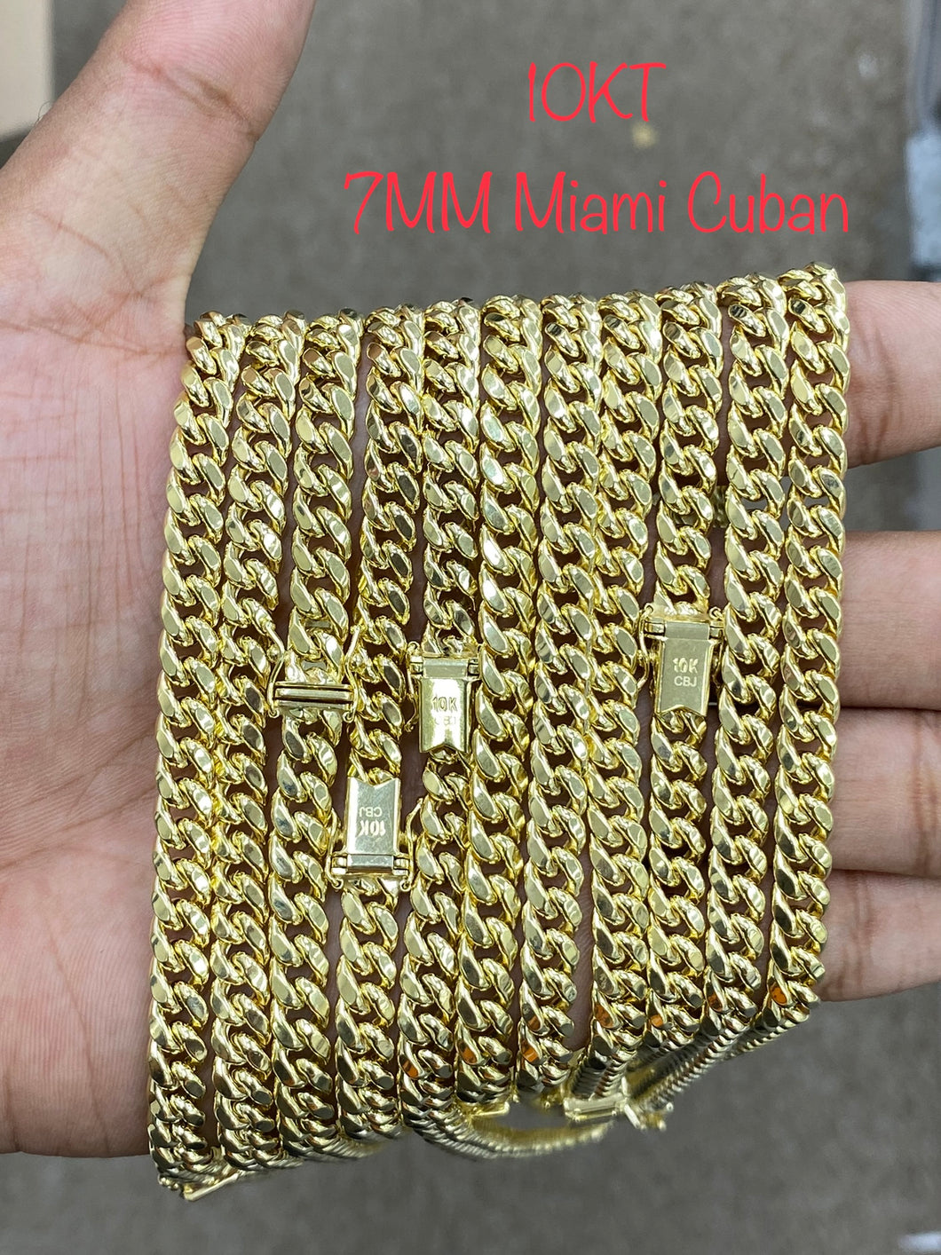 10KT 7MM Miami Cuban Necklace/Bracelet, Diamond Cut 18”-24”
