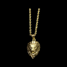 Load image into Gallery viewer, 10KT Small Lion Head Pendant With 10KT 2MM Hollow Diamond Cut Rope Chain 16&quot;-24&quot;
