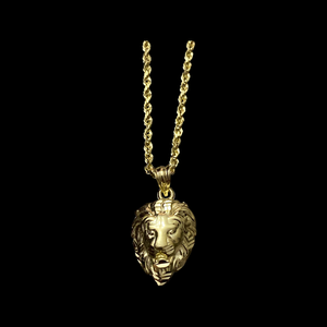 10KT Small Lion Head Pendant With 10KT 2MM Hollow Diamond Cut Rope Chain 16"-24"