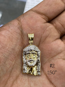 10KT 2-Tone Pave Jesus Head Pendant (4 Sizes) (Best Seller)