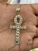 Load image into Gallery viewer, 10KT 2-Tone Pave Ankh Cross Pendant (2 Sizes)
