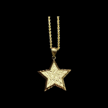 Load image into Gallery viewer, 10KT Nugget 5 Point Star Pendant With 10KT 2MM Hollow Diamond Cut Rope Chain 16&quot;-24&quot;
