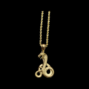 10KT Cobra / Snake Pendant With 10KT 2MM Hollow Diamond Cut Rope Chain 16"-24"