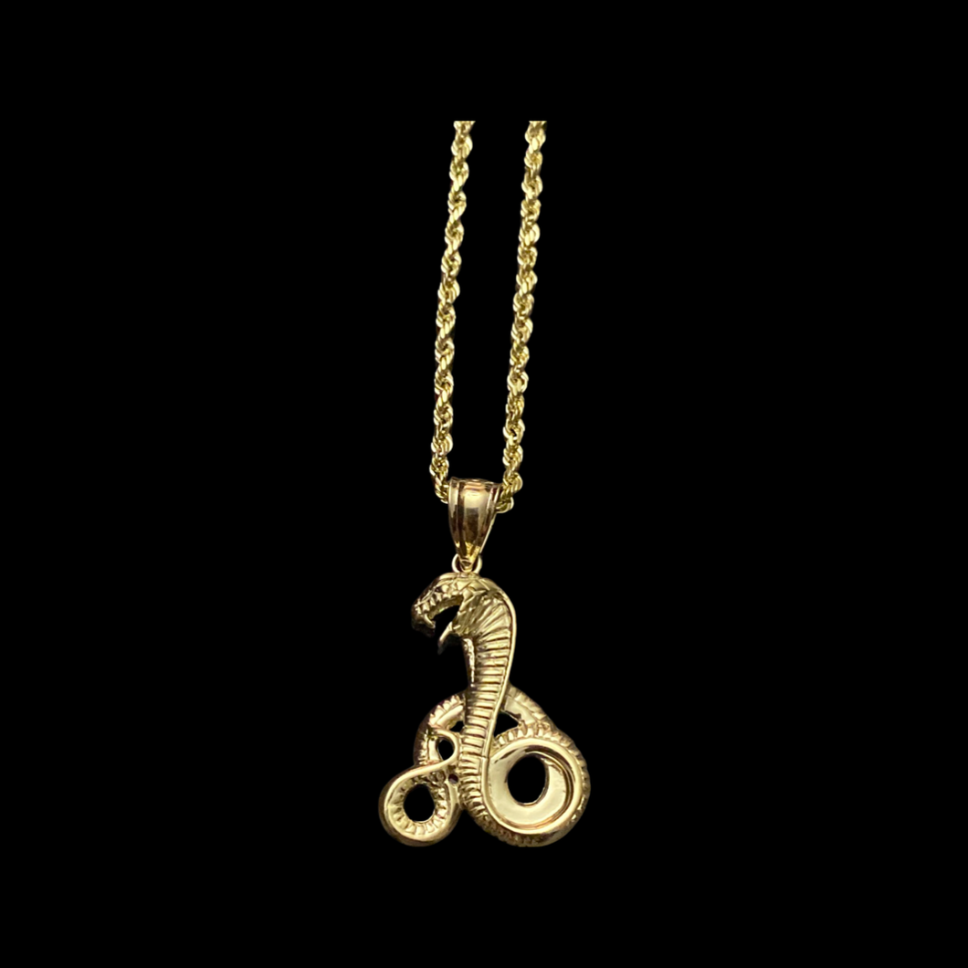 10KT Cobra / Snake Pendant With 10KT 2MM Hollow Diamond Cut Rope Chain 16