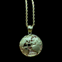 Load image into Gallery viewer, 10KT Globe Pendant With 10KT 2MM Hollow Diamond Cut Rope Chain 16&quot;-24&quot;
