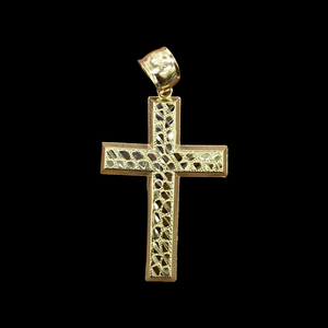 10KT Yellow Gold Men's Nugget Cross Pendant, High Polish Diamond Cut, Brand New
