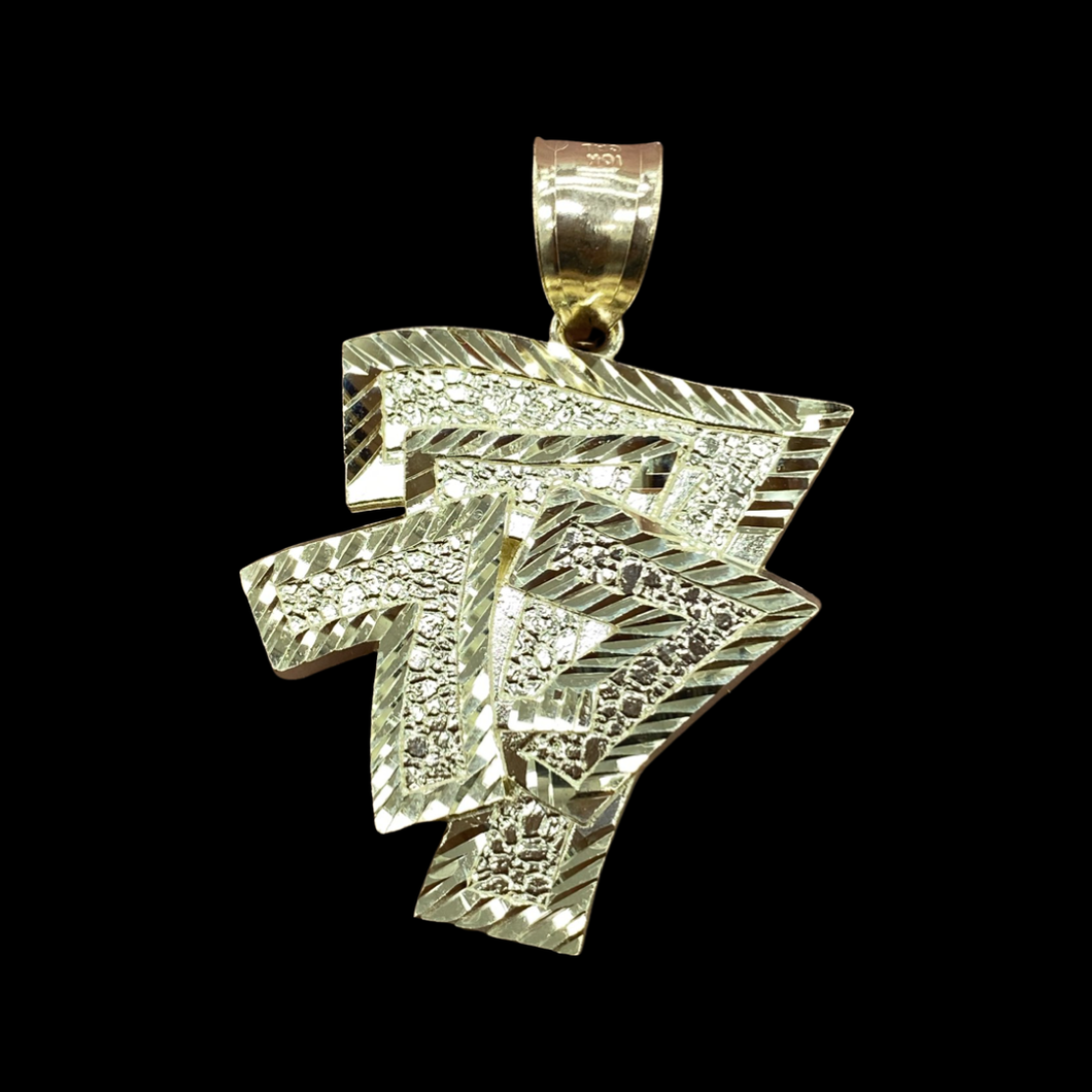 10KT Yellow Gold Men's Lucky 777 Pendant, High Polish Diamond Cut, Brand New