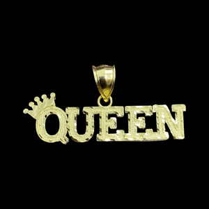 10KT Yellow Gold Diamond Cut Queen with Crown Pendant, Brand New