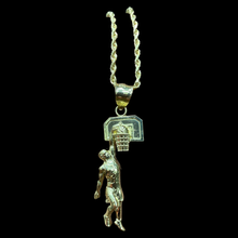 Load image into Gallery viewer, 10KT Dunking Basketball  Pendant With 10KT 2MM Hollow Diamond Cut Rope Chain 16&quot;-24&quot;
