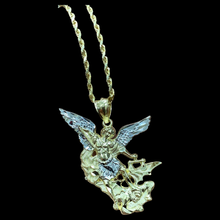 Load image into Gallery viewer, 10KT 2-Tone Pave Saint Michael Pendant With 10KT 2MM Hollow Diamond Cut Rope Chain 16&quot;-24&quot;
