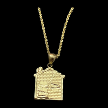 Load image into Gallery viewer, 10KT Trap House Pendant With 10KT 2MM Hollow Diamond Cut Rope Chain 16&quot;-24&quot;
